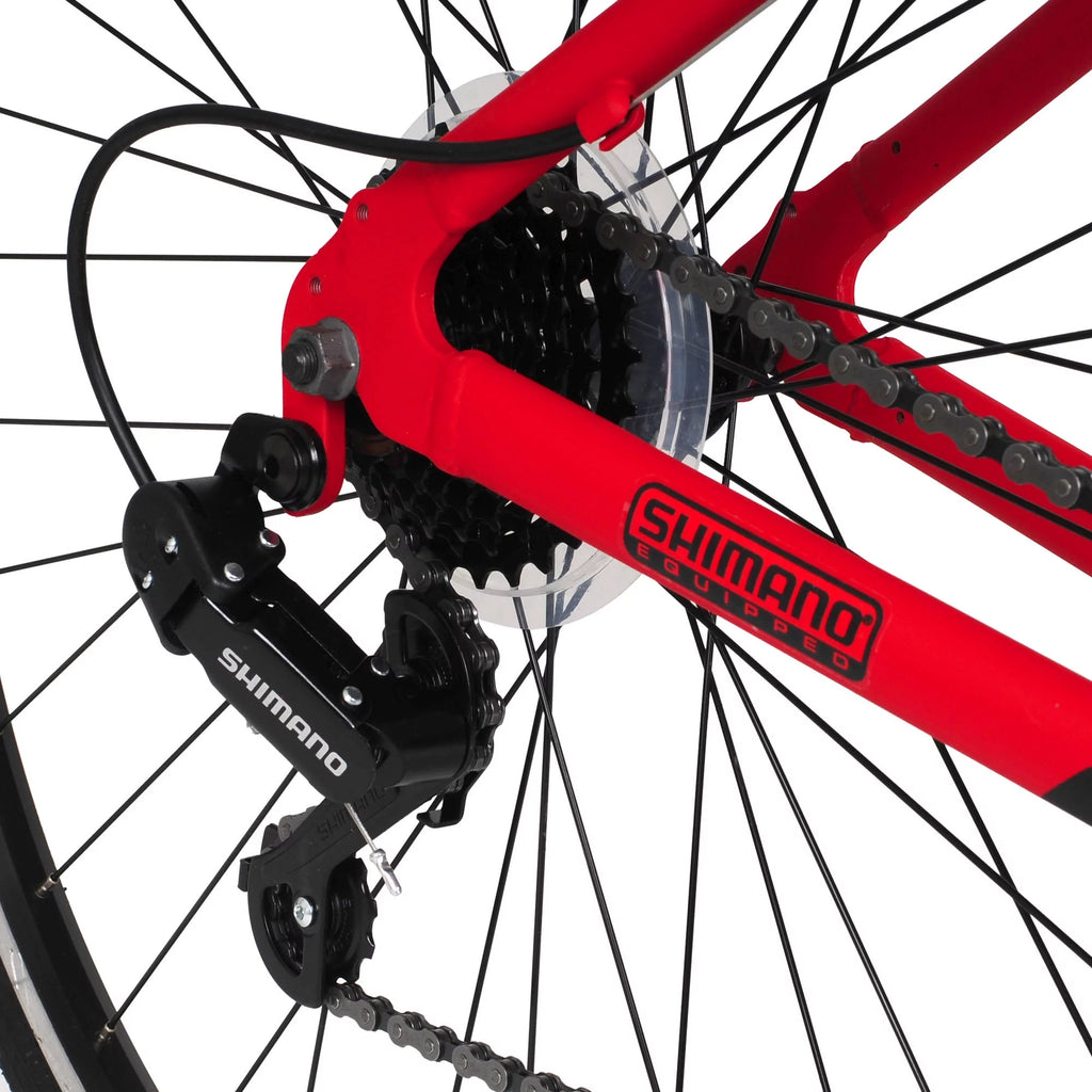 Bicicleta híbrida Hyper Spin Fit para hombre, 700c, negra y roja