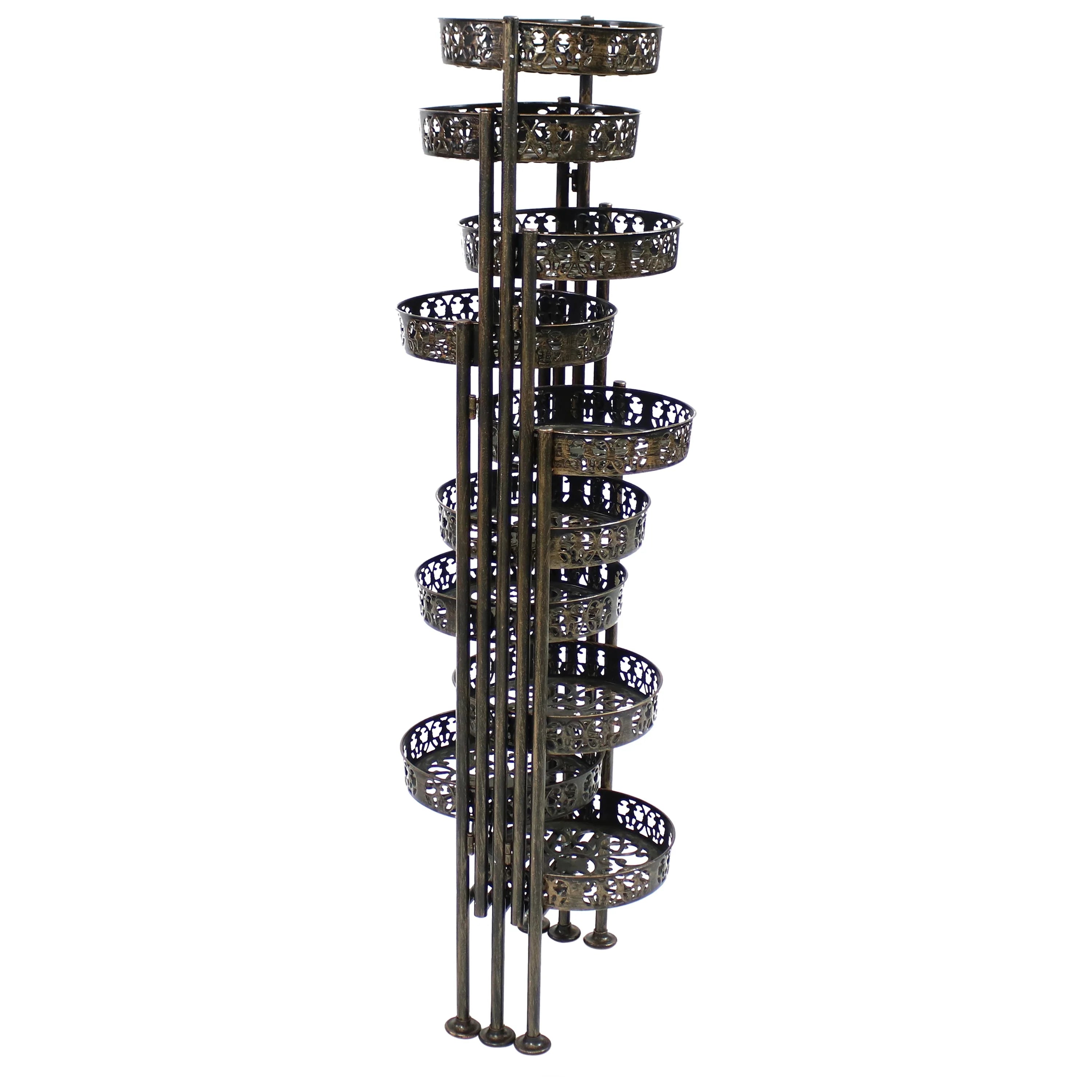 2025 Soporte Plegable para Plantas Sunnydaze de Acero en Bronce con 10 Niveles para Interior y Exterior - Altura 117 cm