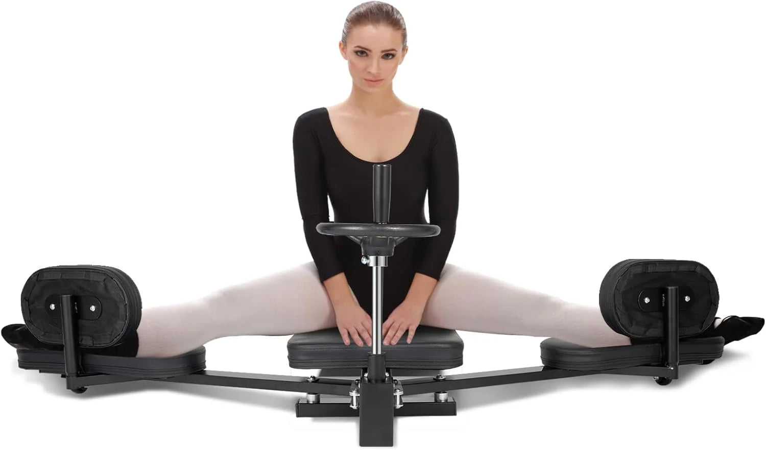 Dispositivo profesional de estiramiento de piernas, capacidad de 100 kg, ángulo ajustable hasta 200°.
