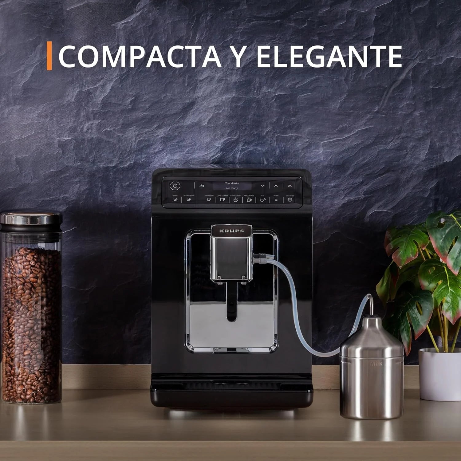 2025 Cafetera automática Krups Evidence | Pantalla OLED con tecnología Barista Quattro Force | 12 tipos de café | 3 variedades de té | capuchino con un solo toque | función para 2 tazas | color negro