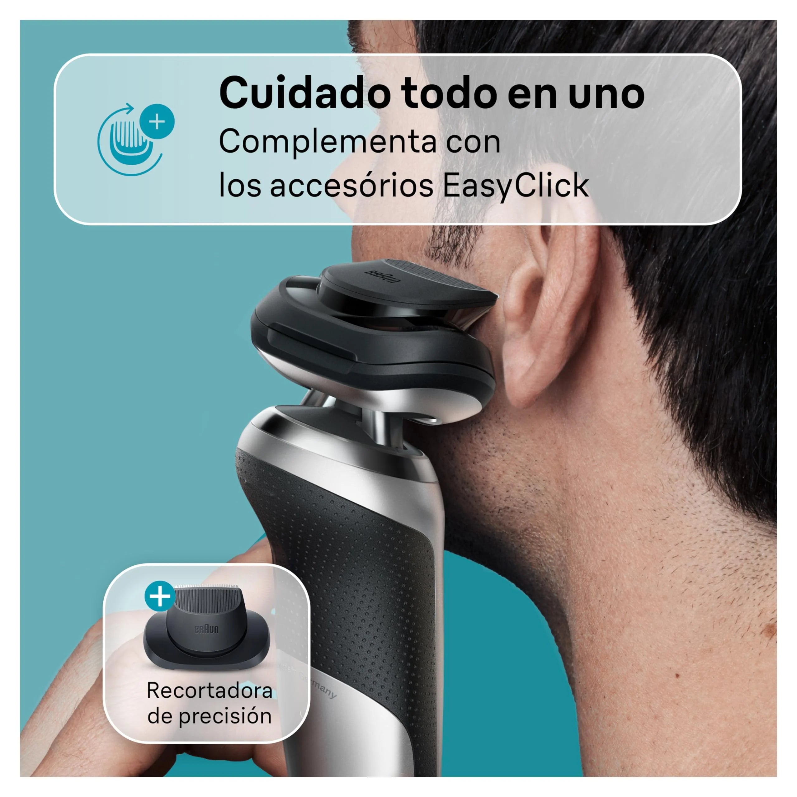 Braun Series 7 Afeitadora Eléctrica Hombre, Máquina de Afeitar Barba con Accesorio de Recortadora de Precisión, Base de Carga, uso en Seco y en Mojado, Recargable, Inalámbrica, 71-S4200cs, Plata