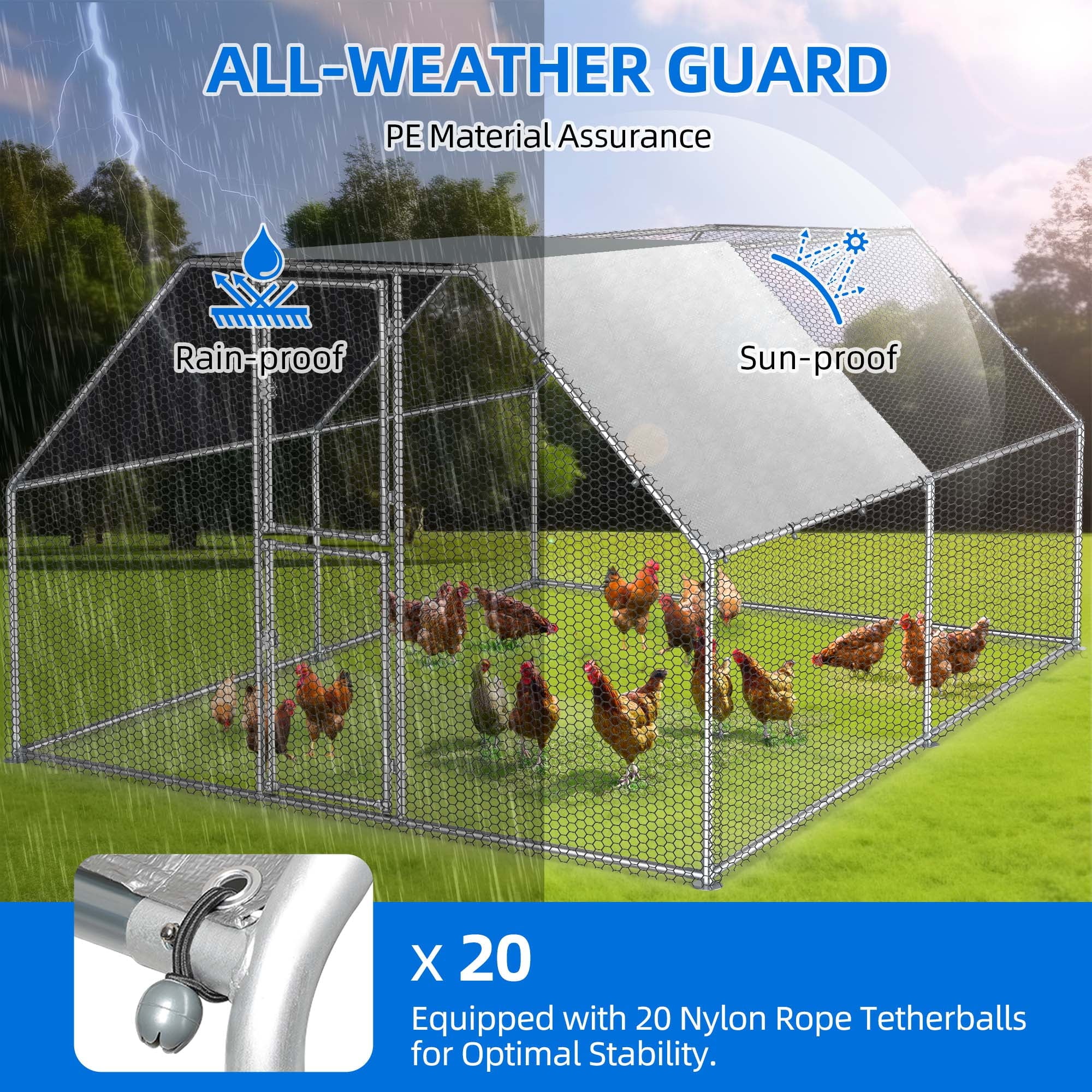 2025 Cercado para gallinas Dextrus 40 x 30 x 2 m – gran gallinero metálico en forma de flecha, con acceso a la perrera, jaula para aves exterior con cubierta impermeable y malla, para jardín y espacios exteriores.