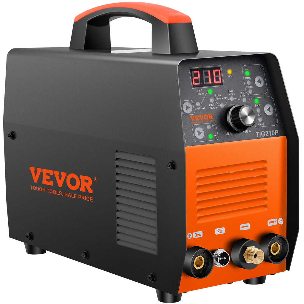2025 Soldadora TIG VEVOR 210A 110/220V bi-tensión 3-en-1 con pulso, inversor IGBT y antorcha – soldadura TIG/MIG/MMA y limpieza para acero inoxidable, hierro, cobre y níquel