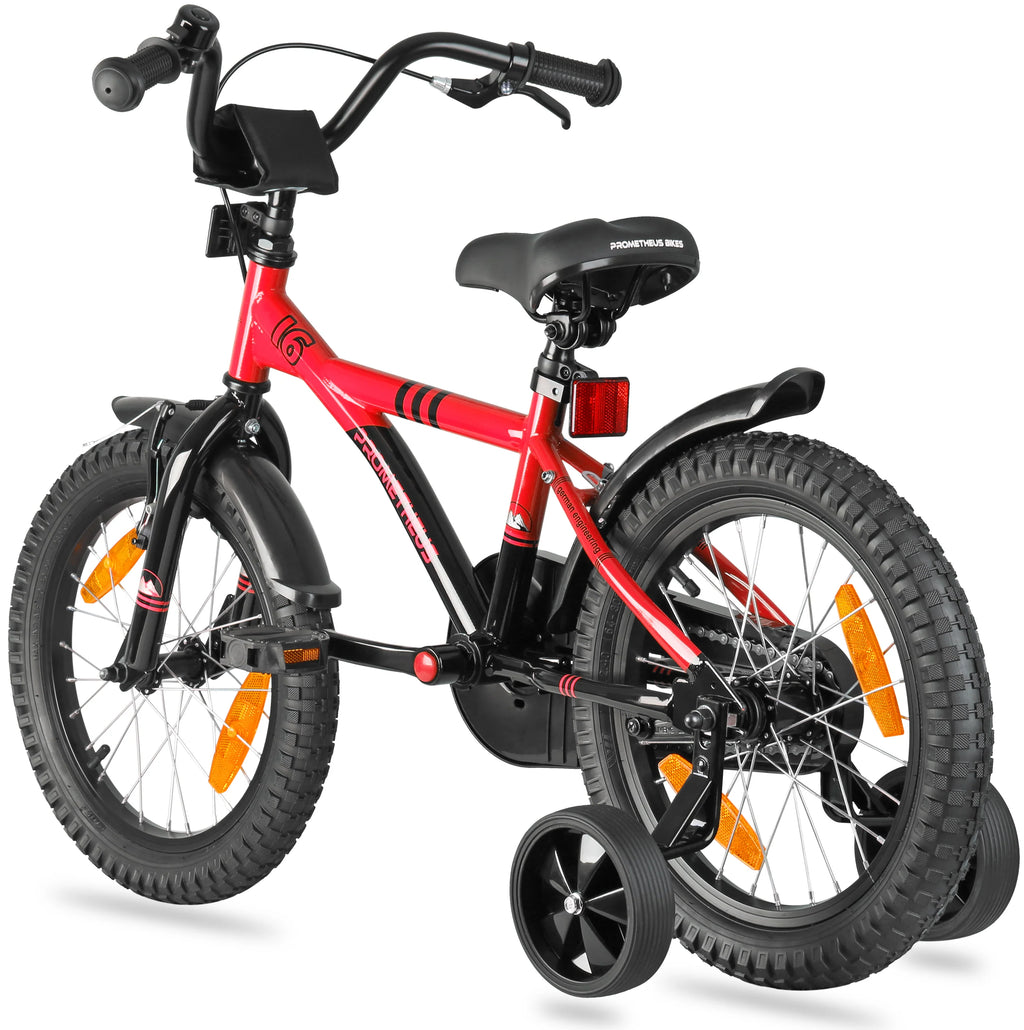2025 Bicicleta Infantil de 16 Pulgadas con Ruedas de Apoyo, Roja y Negra, desde 4-5 Años