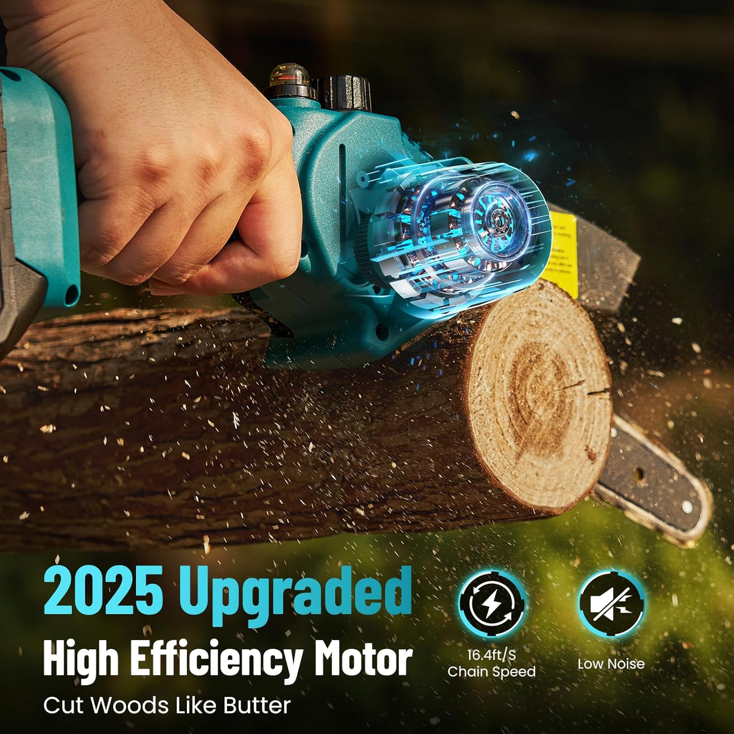 SEESII 2-in-1 Cordless Chain Saw and Mini Chainsaw with 2 4000mAh Batteries, 8 Inch Brushless Chainsaw with Telescopic Pole, Extendable up to 15 Feet for Tree Pruning