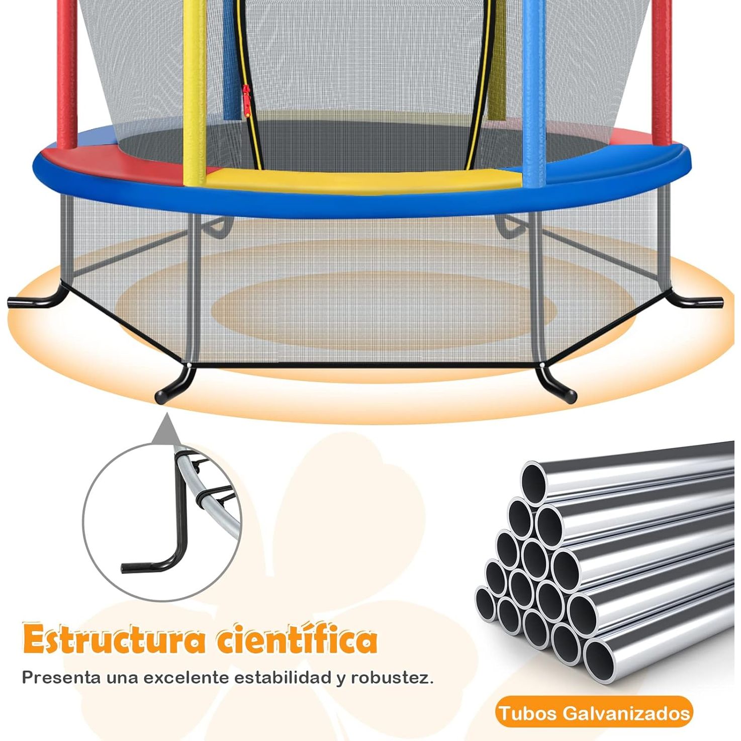 Cama Elástica Para Niños Con Red De Seguridad Y Almohadilla Para Muelles Costway 165 X 165 X 161cm Coloreado
