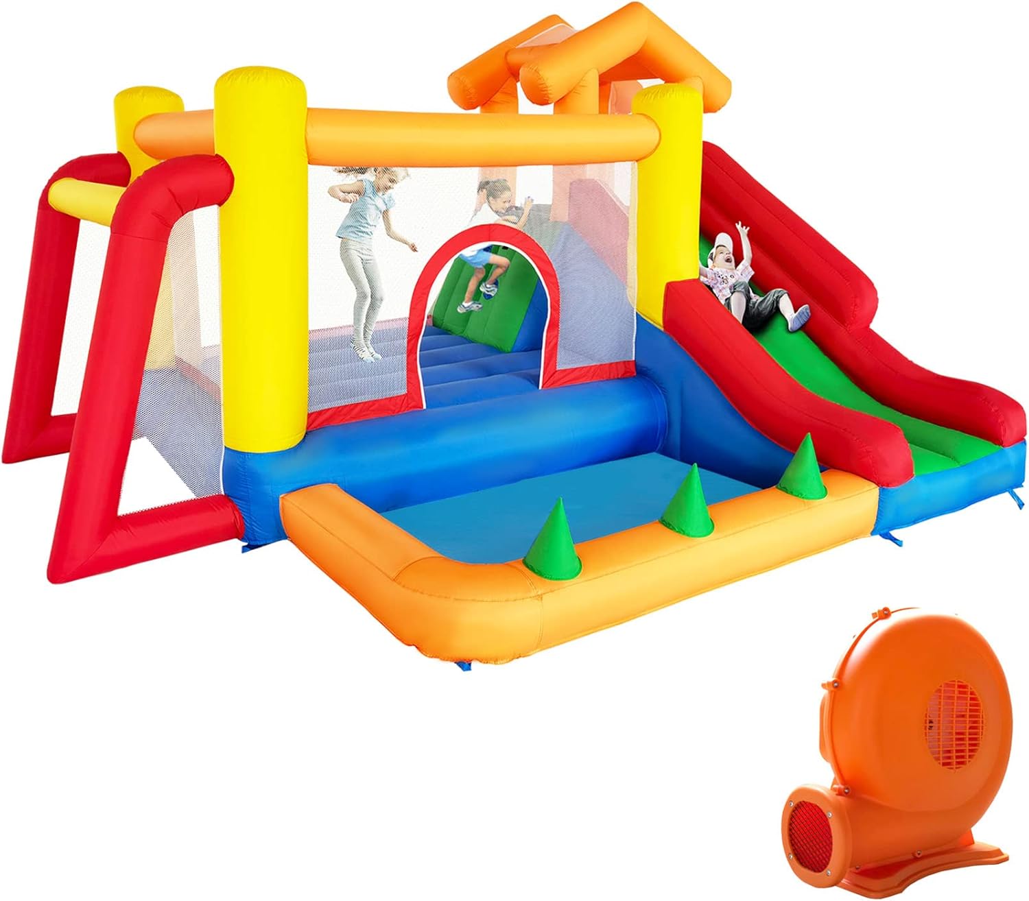 Ballsea Castillo Hinchable con Ventilador, Adecuado para niños de 3 a 10 años, para Interiores, cumpleaños Infantiles (488 x 223 x 220 cm)