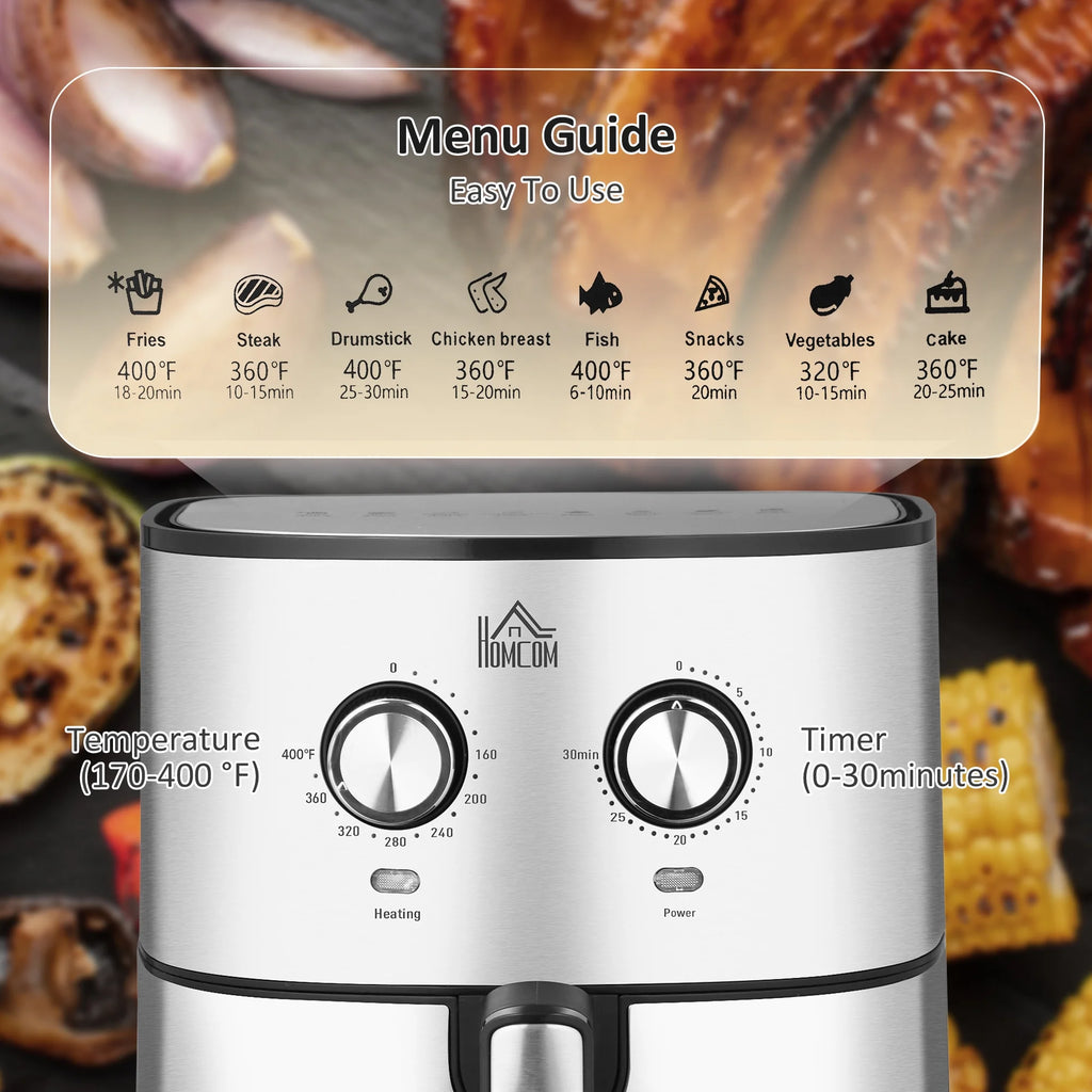2025 Freidora de aire caliente, 1700 W, 6,9 litros, horno de convección con circulación de aire 360°, temperatura regulable, temporizador y cesta antiadherente para cocinar sin grasa o bajo en grasa.