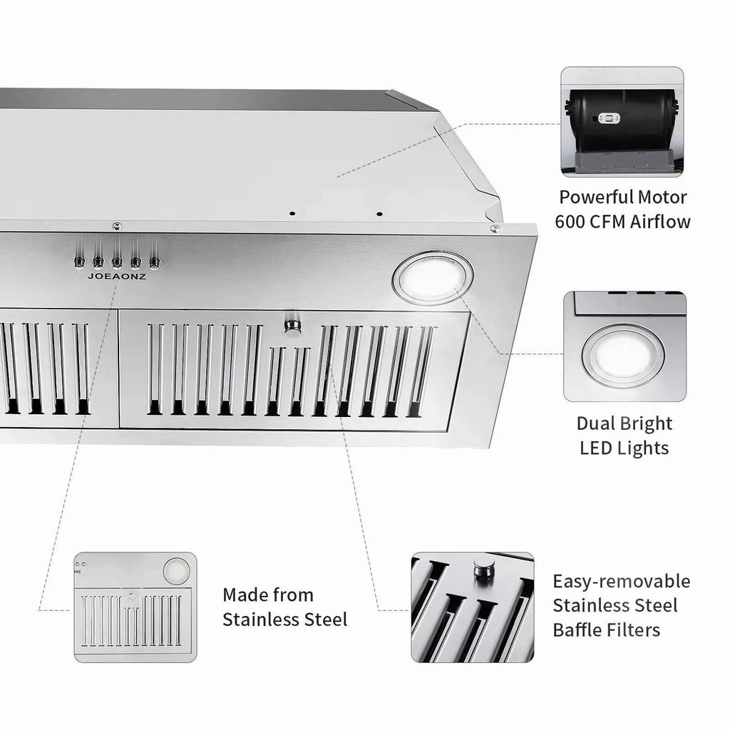 Campana extractora empotrada Zomagas de 30 pulgadas de acero inoxidable de 600 CFM con iluminación LED
