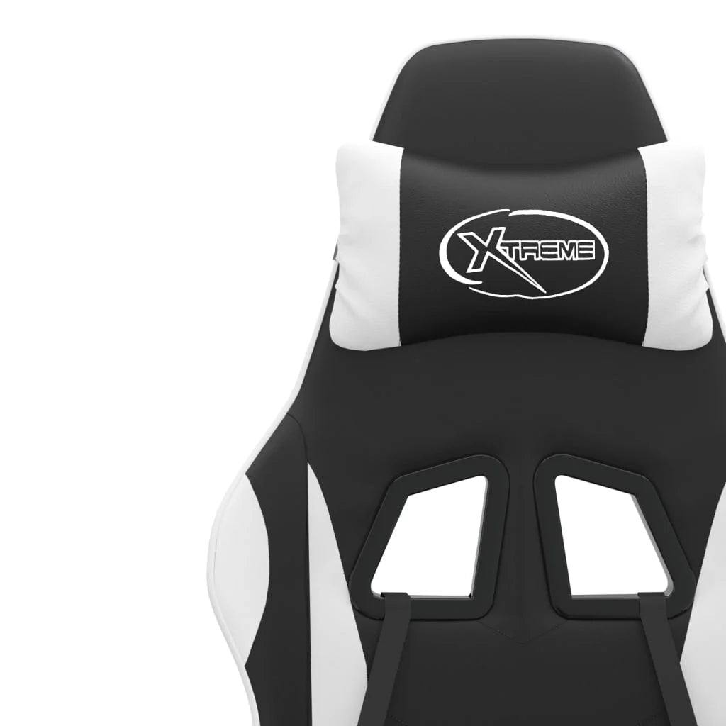 2025 Silla gaming giratoria reposapiés cuero sintético negro blanco V8635