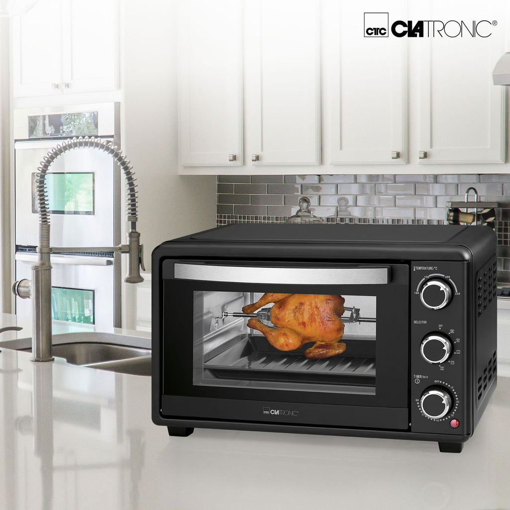 Horno Convección Sobremesa, 25l,  Asador Giratorio Pollos, Grill,  6 Programas, Temporizador 60 M Negro 1500w Clatronic Mbg 3727