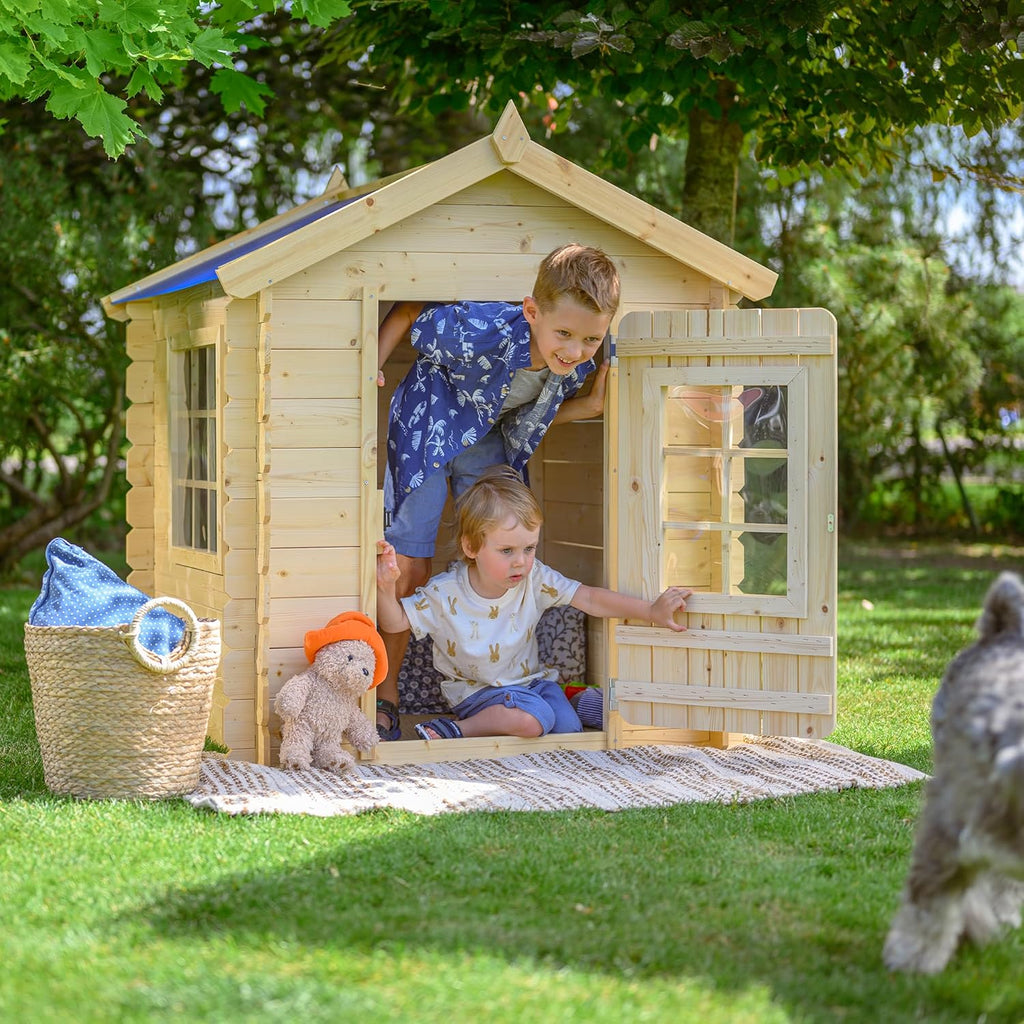 TIMBELA M570Z-1 Casa de Madera para Niños, Casita Infantil Exterior 111x113xA121 cm, Casitas Infantiles Jardin, Casa Juguete Niños, Caseta Infantil (Tetto-Colore Verde)
