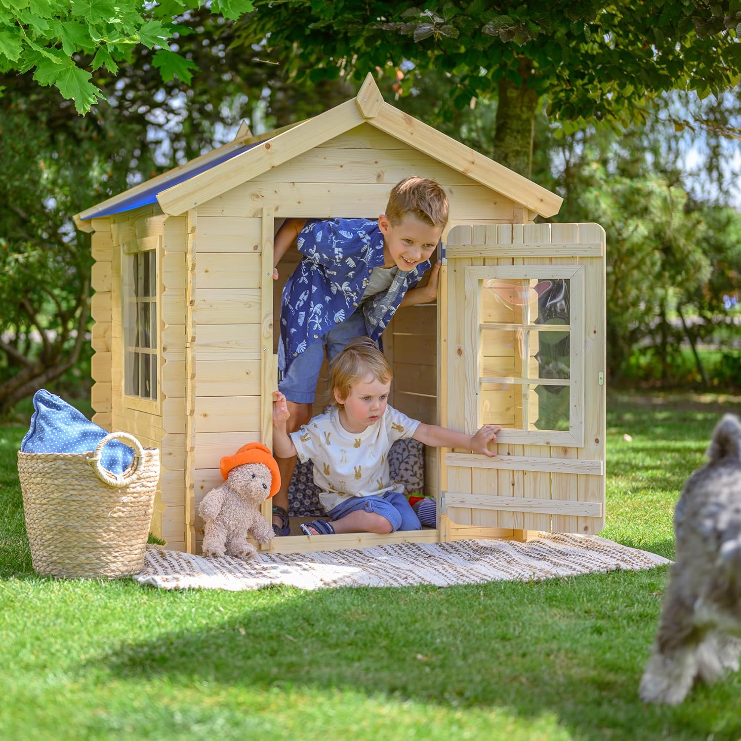 TIMBELA M570Z-1 Casa de Madera para Niños, Casita Infantil Exterior 111x113xA121 cm, Casitas Infantiles Jardin, Casa Juguete Niños, Caseta Infantil (Tetto-Colore Verde)