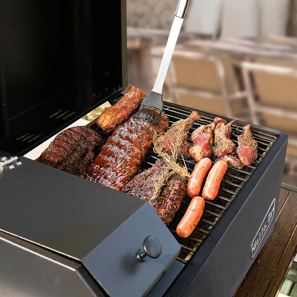 Parrilla y ahumador portátil de pellets de madera, parrilla eléctrica 8 en 1 para RV, picnics y cocina al aire libre, con control de temperatura inteligente y tecnología de vapor sobrecalentado.