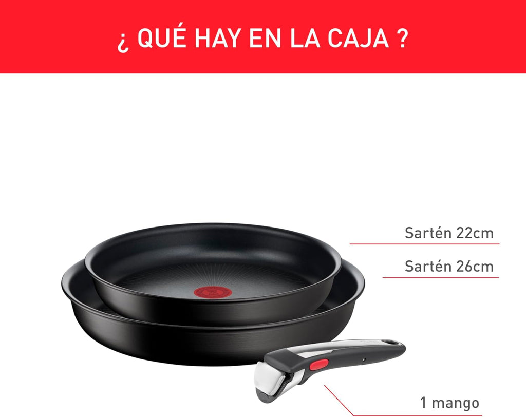 Tefal Ingenio Unlimited On - Juego de 3 Cazos 16/18/20 cm + Mango extraíble | Apto inducción, antiadherentes, revestimiento titanio, Thermo-signal, sin PFOA, apto lavavajillas y horno