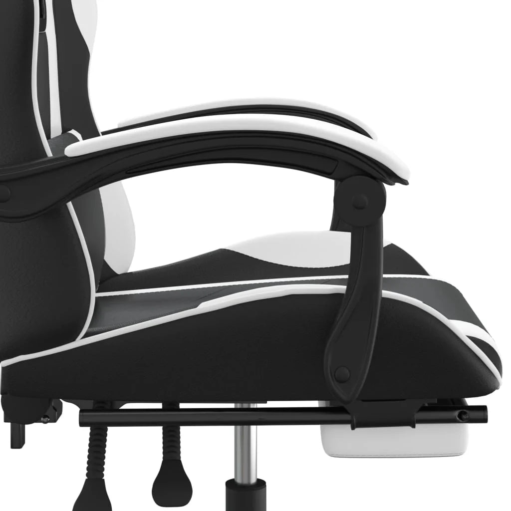 2025 Silla gaming giratoria reposapiés cuero sintético negro blanco V8635