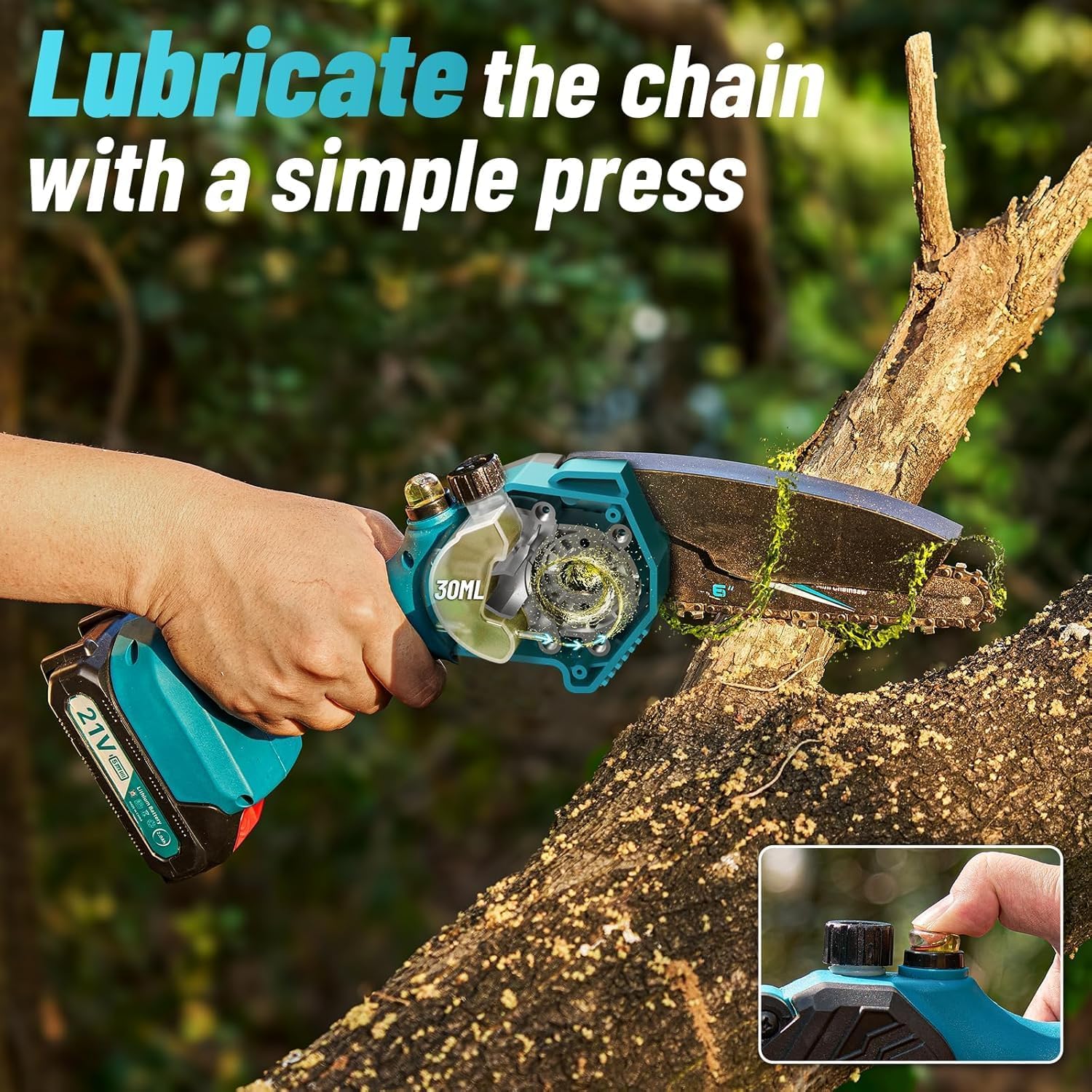 SEESII 2-in-1 Cordless Chain Saw and Mini Chainsaw with 2 4000mAh Batteries, 8 Inch Brushless Chainsaw with Telescopic Pole, Extendable up to 15 Feet for Tree Pruning