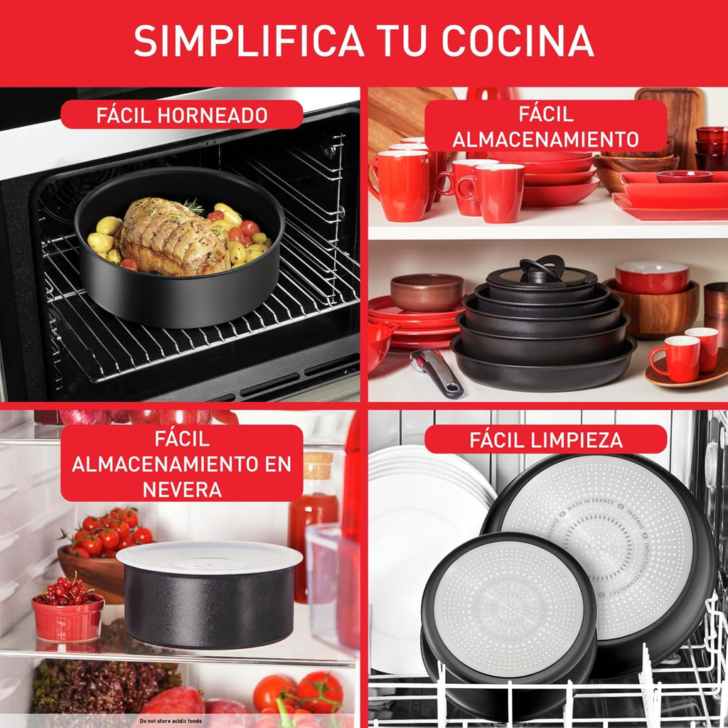 Tefal Ingenio Unlimited On - Juego de 3 Cazos 16/18/20 cm + Mango extraíble | Apto inducción, antiadherentes, revestimiento titanio, Thermo-signal, sin PFOA, apto lavavajillas y horno