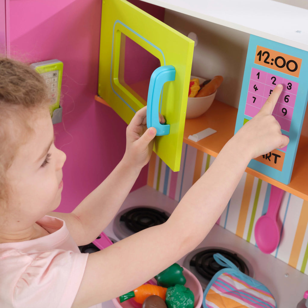 2025 Cocina de madera KidKraft Deluxe Big and Bright para niños, colores neón