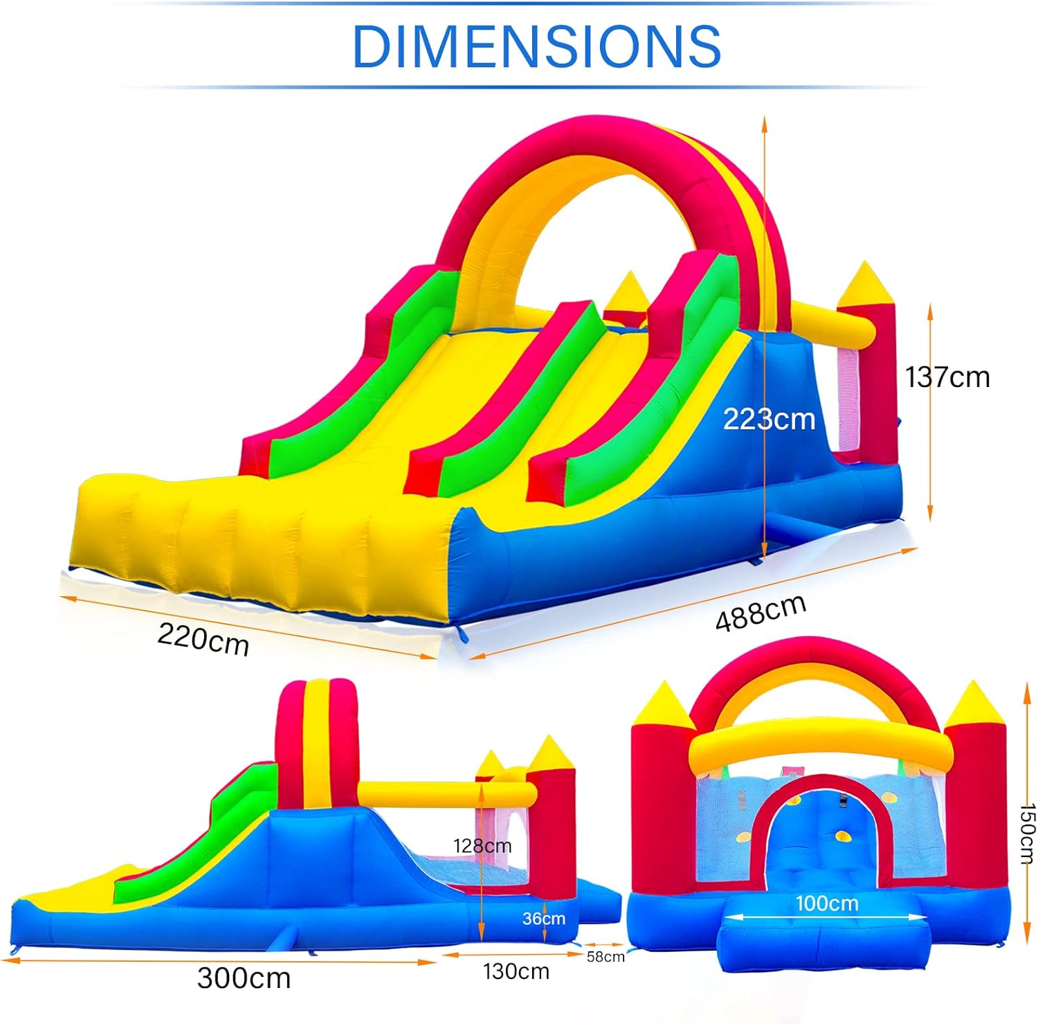 Ballsea Castillo Hinchable con Ventilador, Adecuado para niños de 3 a 10 años, para Interiores, cumpleaños Infantiles (488 x 223 x 220 cm)