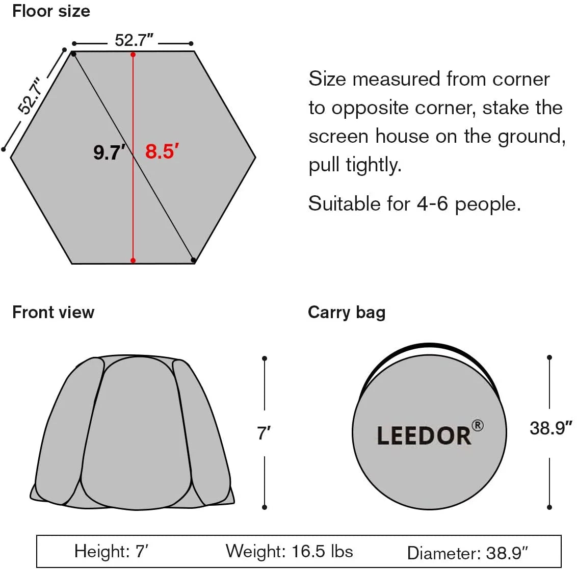 Leedor Cobertura Instantánea con Mosquitero – Pabellón exterior 10'x10' para terraza, protección solar, color gris