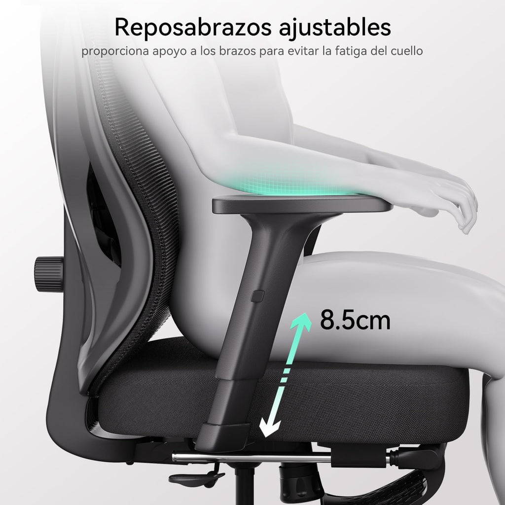 Hbada P5 Silla de Oficina ergonómica con Soporte Lumbar Ajustable, cojín elástico Transpirable, reposabrazos Ajustables y reposacabezas, Reposapiés Integrado, Negro