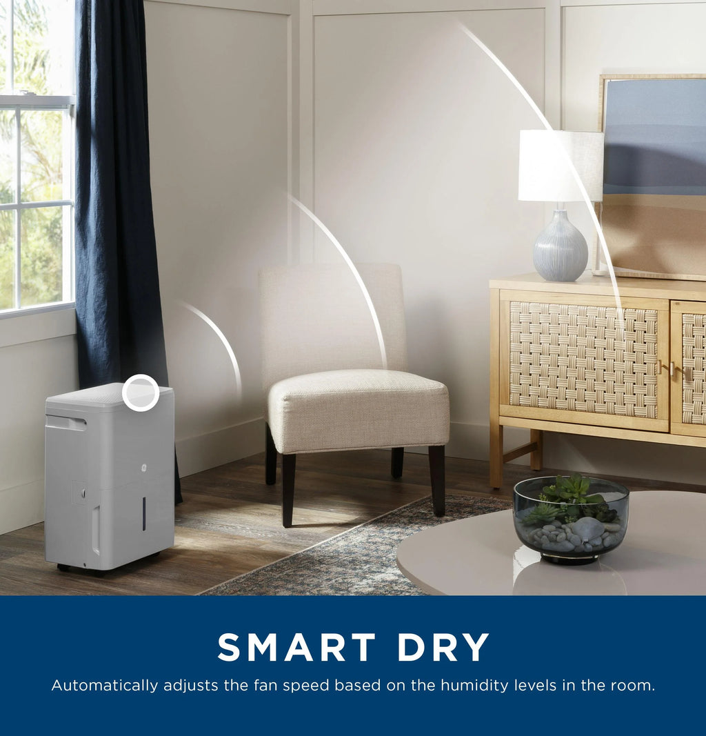 2025 GE Appliances AWHR50LB – Deshumidificador Portátil Inteligente con Smart Dry y Wi-Fi Integrado, Certificado Energy Star®