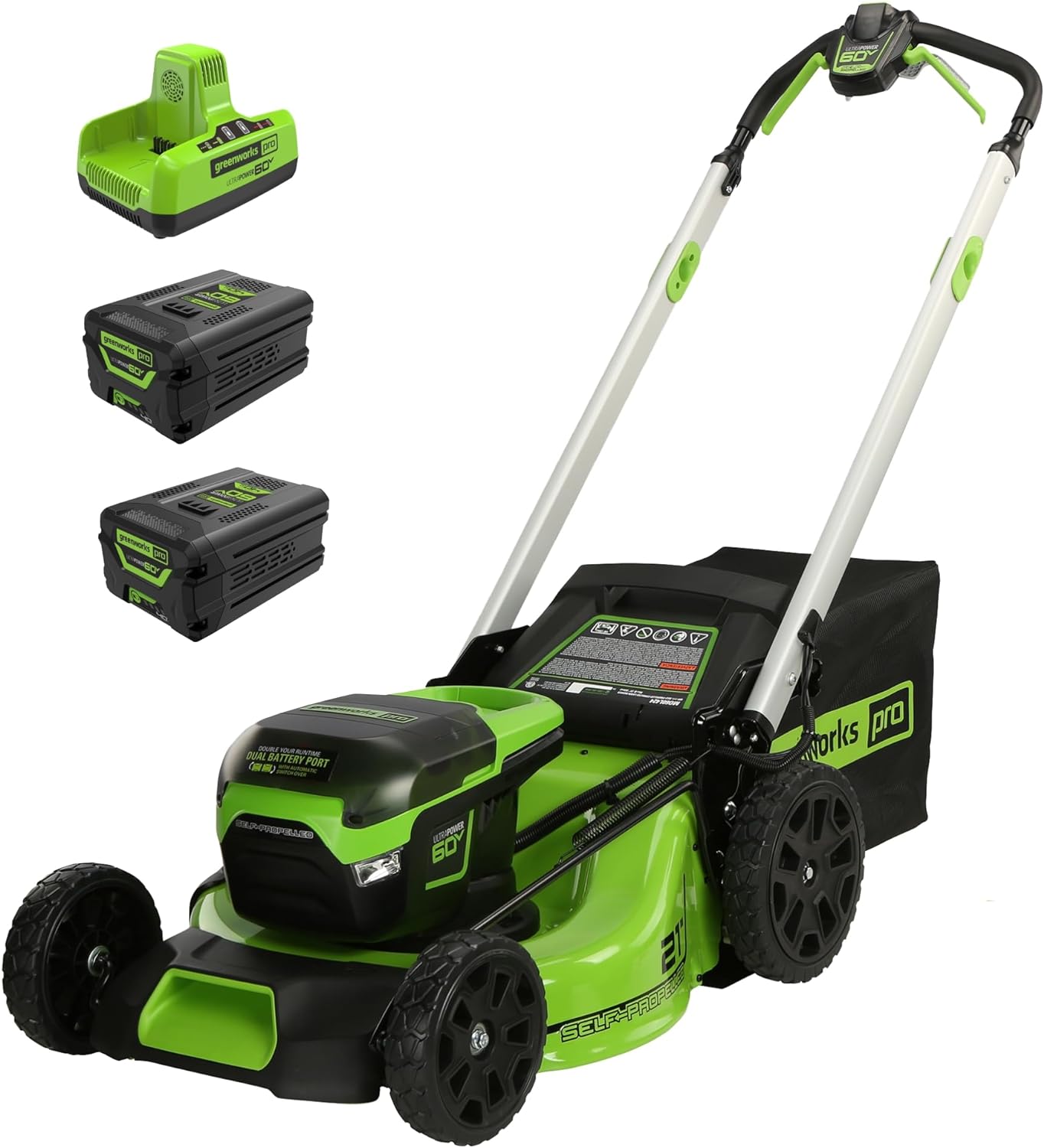 2025 Cortadora de Césped Inalámbrica Greenworks 60V 21” (Auto-Propulsada), 2 Baterías de 4.0Ah y Cargador Rápido Dual