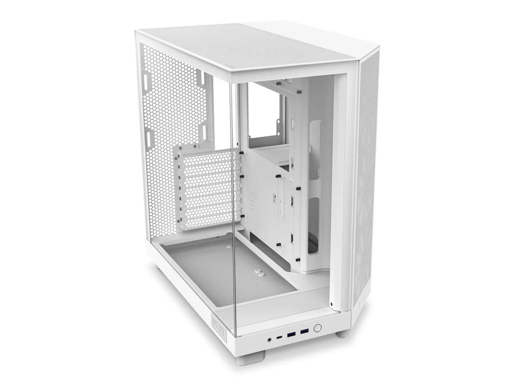 2025 NZXT H6 FLOW - Caja compacta de torre intermedia de doble cámara con flujo de aire, color blanco, CC-H61FW-01