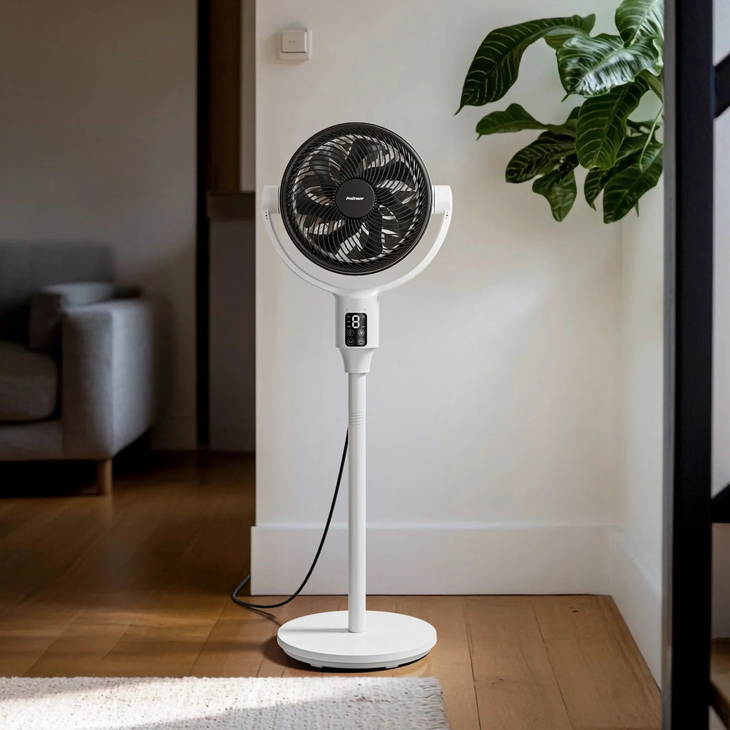 2025 Ventilador de Pie Híbrido AirFlo Plus™ 44" – Circulador de Aire Ultra Silencioso – Blanco