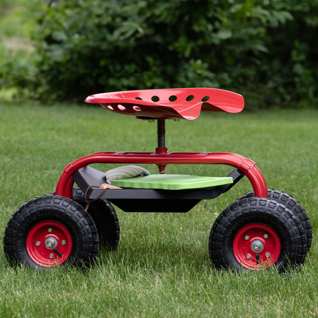 2025 Carrito de Jardín Rodante Sunnydaze con Asiento Giratorio de 360 Grados y Bandeja para Herramientas