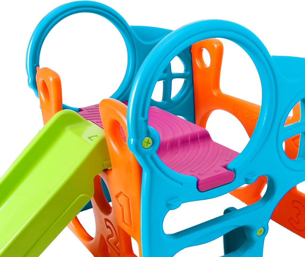 FEBER - Wood House, Centro de Actividades en el Bosque con Tobogán y Mesa Convertible en Arenero, Colores Luminosos y Resistentes a la Luz, Fácil Montaje, Niños de 3 a 8 años, Famosa (800009590)