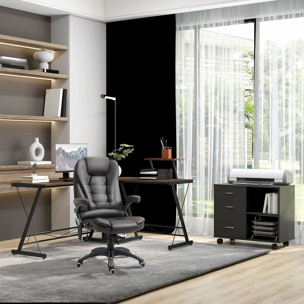 Silla de oficina ejecutiva con masaje y calefacción, sillón de oficina de cuero PU con respaldo alto, marrón