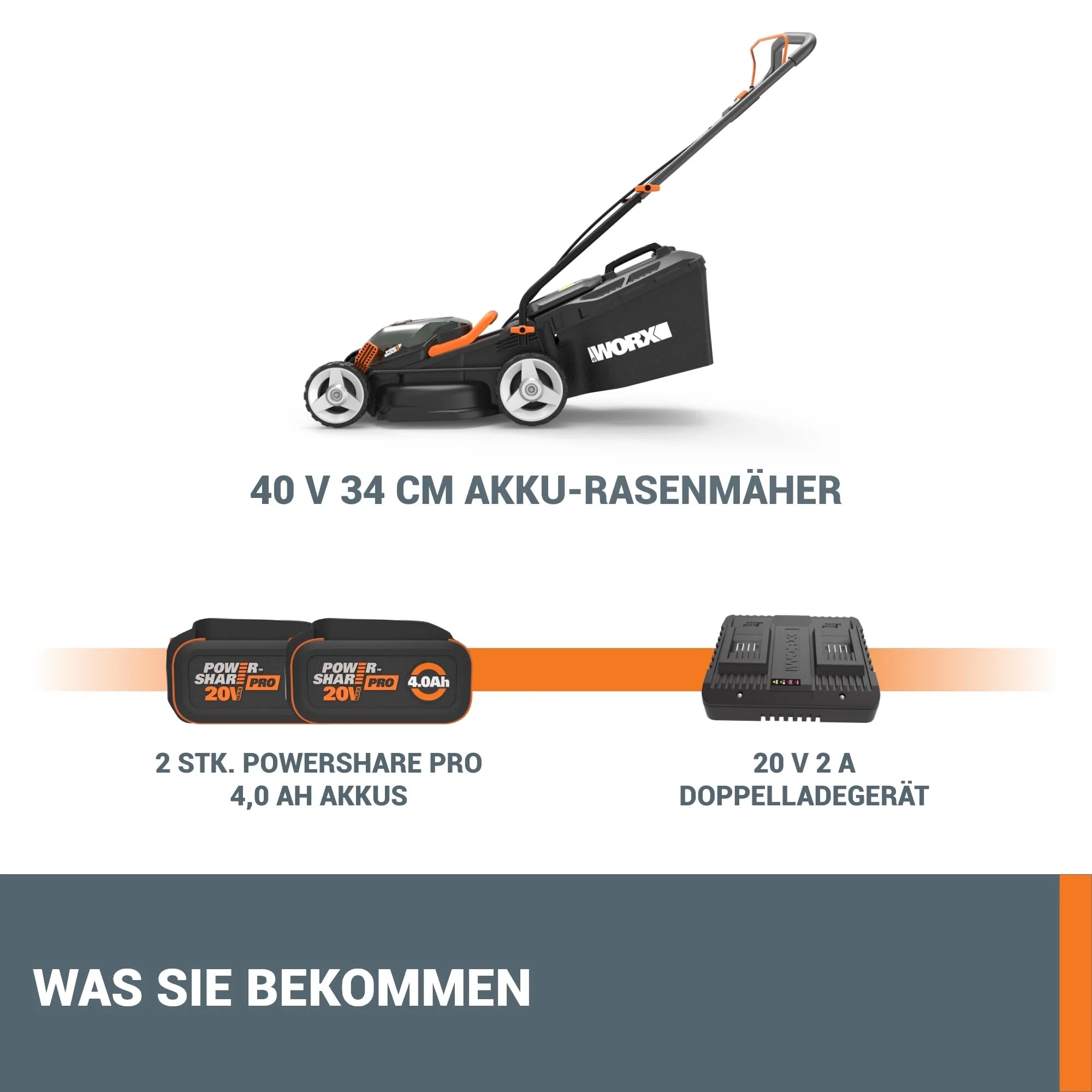 2025 Cortacésped inalámbrico WORX WG779E.1 40V (2 x 20V) – Ancho de corte 34 cm – Ideal para céspedes de hasta 460 m² – Tecnología IntelliCut – Fácil almacenamiento – Incluye 2 baterías de 4 Ah y cargador rápido doble