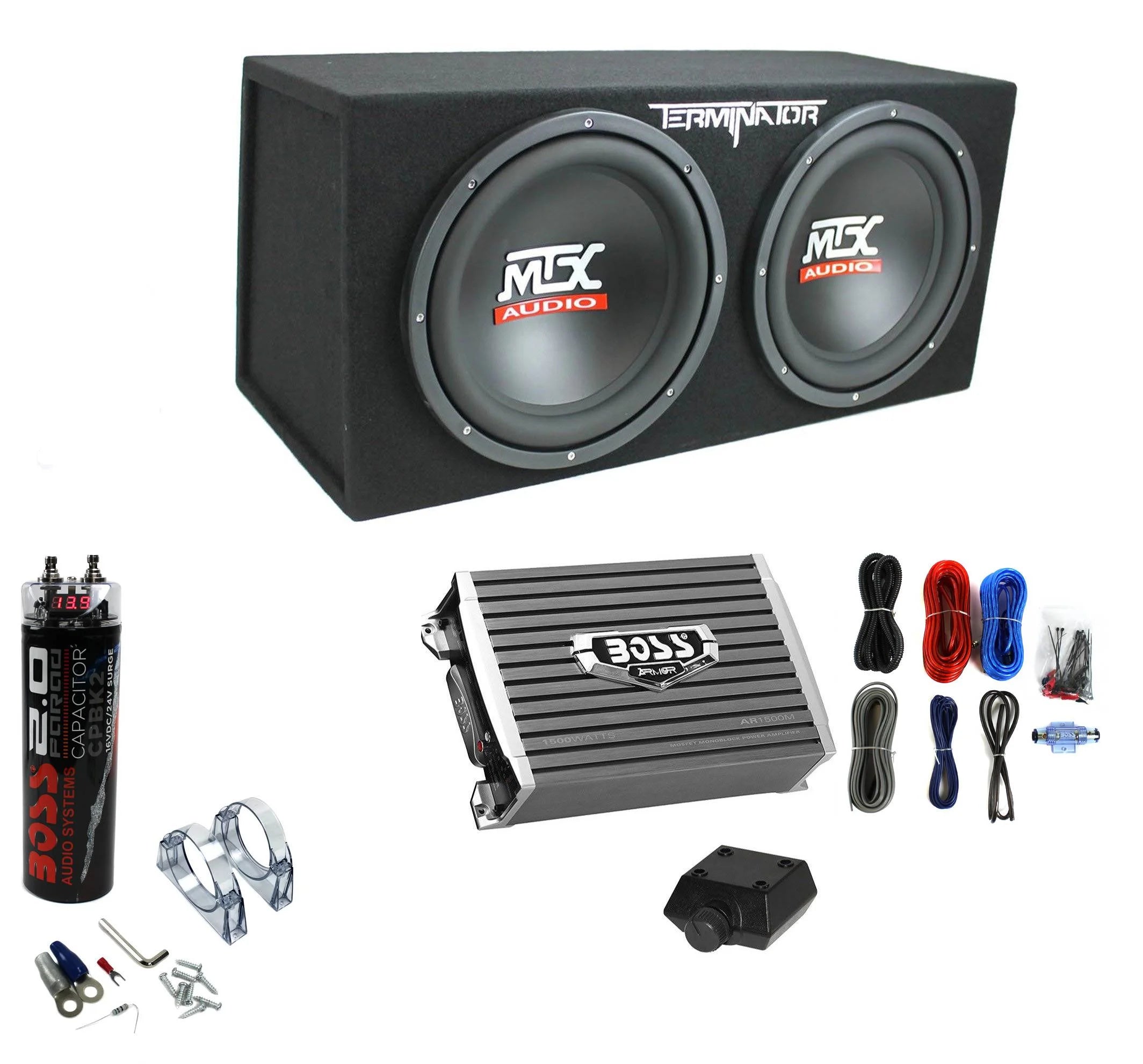 2025 Caja de bajos MTX TNE212D de 12″ 1200W con amplificador monobloque de 1500W y condensador de 2 Faradios