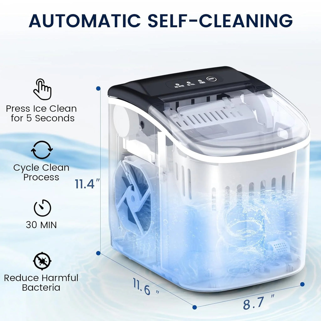 2025 Máquina de hacer hielo de mesa Joy Pebble Bullet con asa, produce 9 cubos de hielo esféricos en 6 minutos, capacidad de 11,8 kg/24 h, máquina portátil con autolimpieza, incluye cesta y pala, ideal para el hogar, cocina, camping y autocaravana.