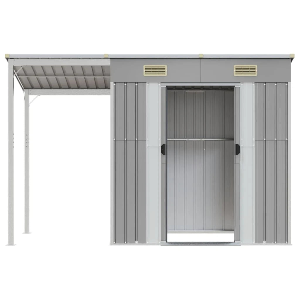 2025 Cobertizo jardín tejado alargado acero gris 277x110,5x181 cm v8848