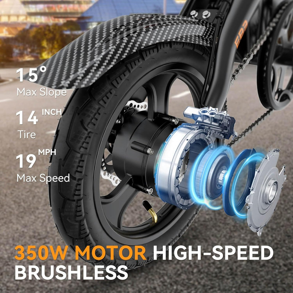 Bicicleta eléctrica EB3 para adultos, velocidad hasta 34 km/h, motor potente de 500W, batería de 270Wh, suspensión trasera, 3 niveles de asistencia, bicicleta plegable de 14 pulgadas para adultos y adolescentes, conforme a UL2849