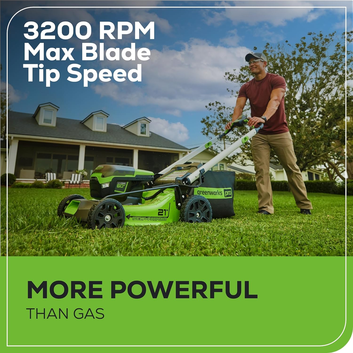 2025 Cortadora de Césped Inalámbrica Greenworks 60V 21” (Auto-Propulsada), 2 Baterías de 4.0Ah y Cargador Rápido Dual