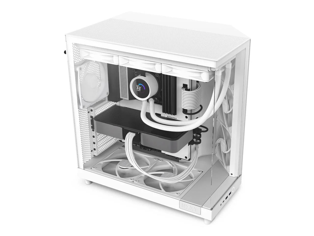 2025 NZXT H6 FLOW - Caja compacta de torre intermedia de doble cámara con flujo de aire, color blanco, CC-H61FW-01