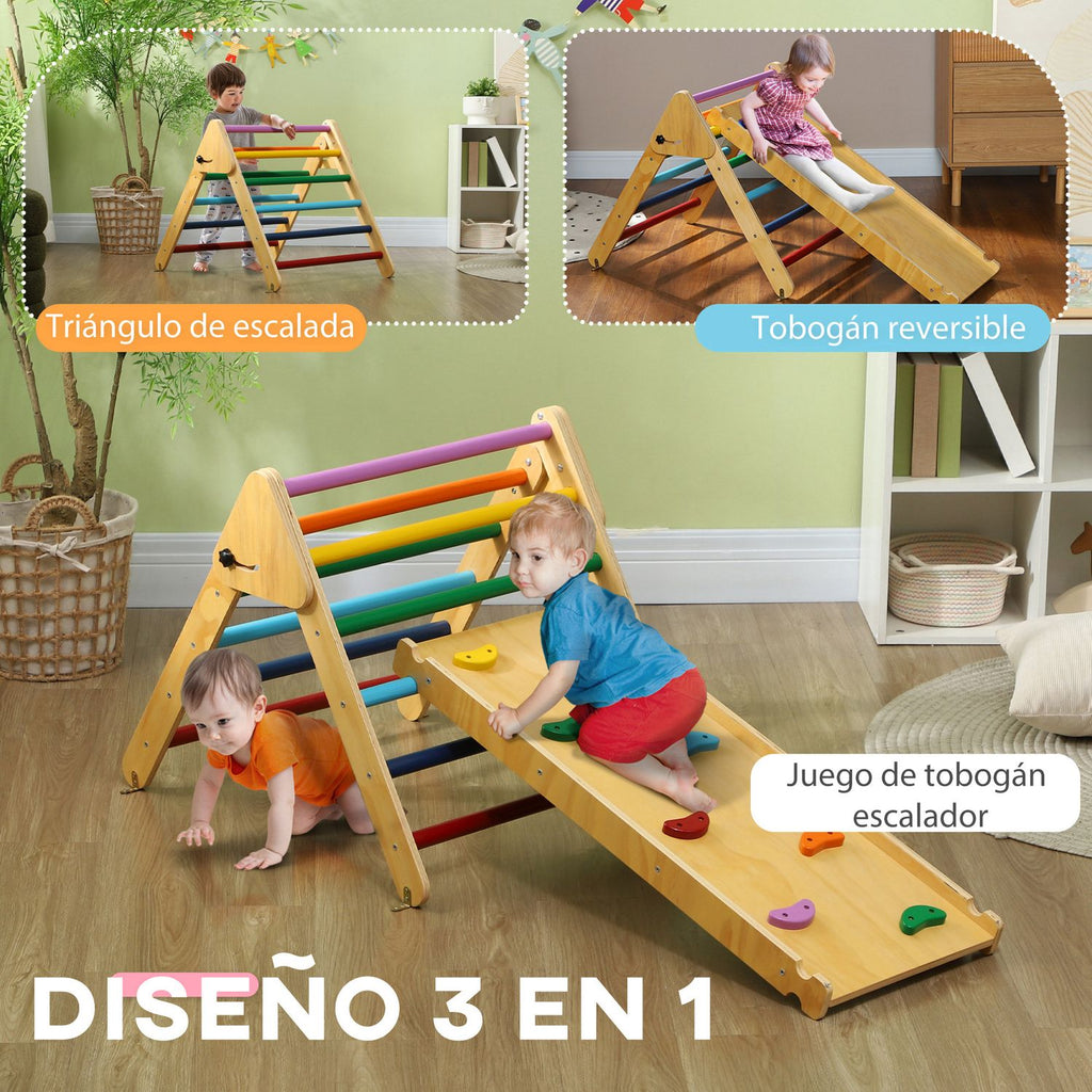 Triángulo De Escalada De Madera 3 En 1 Con Rampa Multicolor Aiyaplay