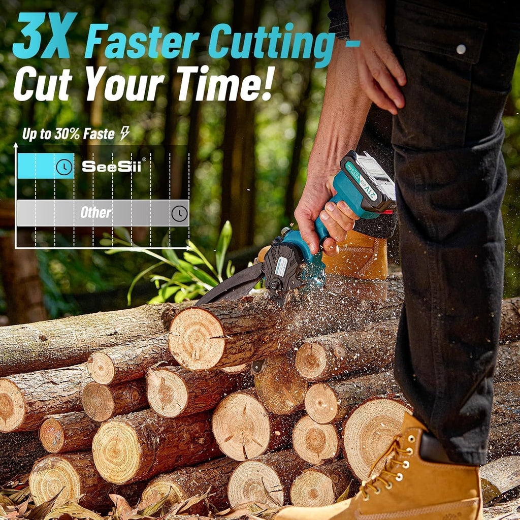 SEESII 2-in-1 Cordless Chain Saw and Mini Chainsaw with 2 4000mAh Batteries, 8 Inch Brushless Chainsaw with Telescopic Pole, Extendable up to 15 Feet for Tree Pruning