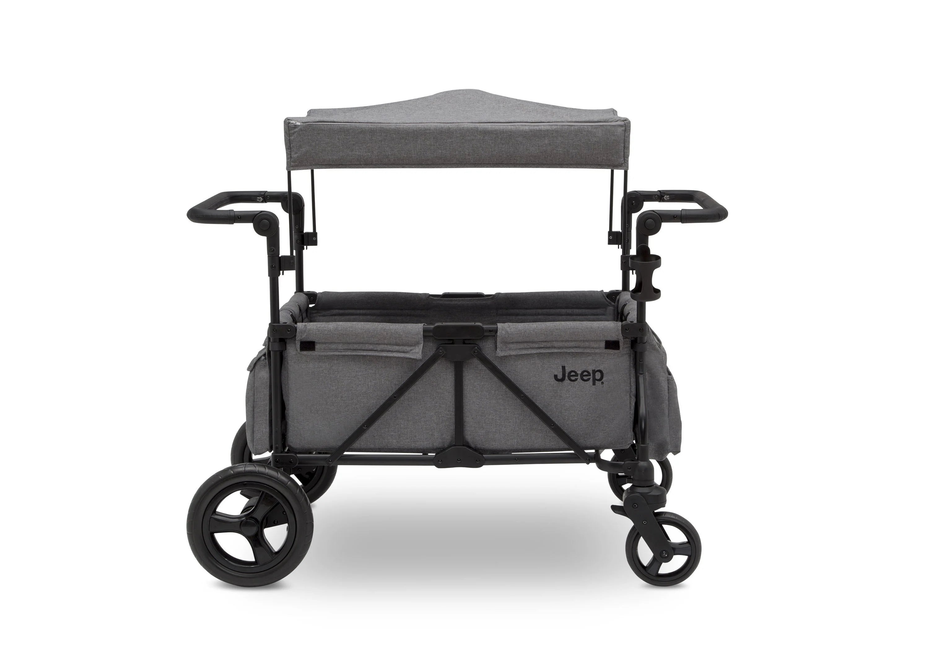 2025 Jeep Wrangler Stroller Wagon de Delta Children – 3 Modos: Portabebés, Cochecito y Carrito, Suspensión, Capota UV, Compatible con Sillas de Auto, Almacenamiento Múltiple, Manillares Ajustables