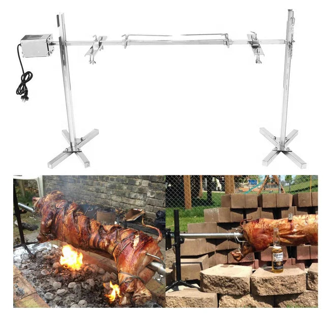 Asador giratorio de acero inoxidable INTSUPERMAI con trípode, motor eléctrico y capacidad de 40 kg para cordero