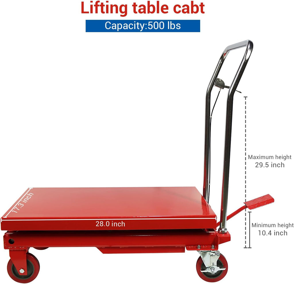 2025 Mesa elevadora hidráulica de tijera doble, capacidad 500 lbs, altura de elevación 30", carrito con 4 ruedas y base antideslizante, para manipulación y transporte de materiales