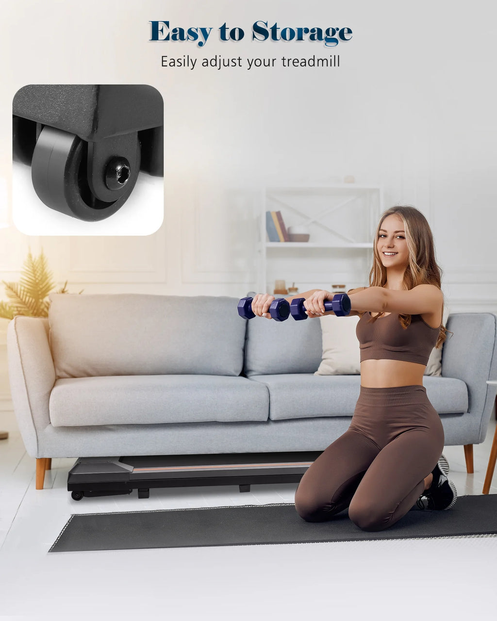Cinta de correr Naipo 2,5 CV para uso doméstico con pantalla LCD, ruedas de transporte y capacidad máxima de 120 kg.
