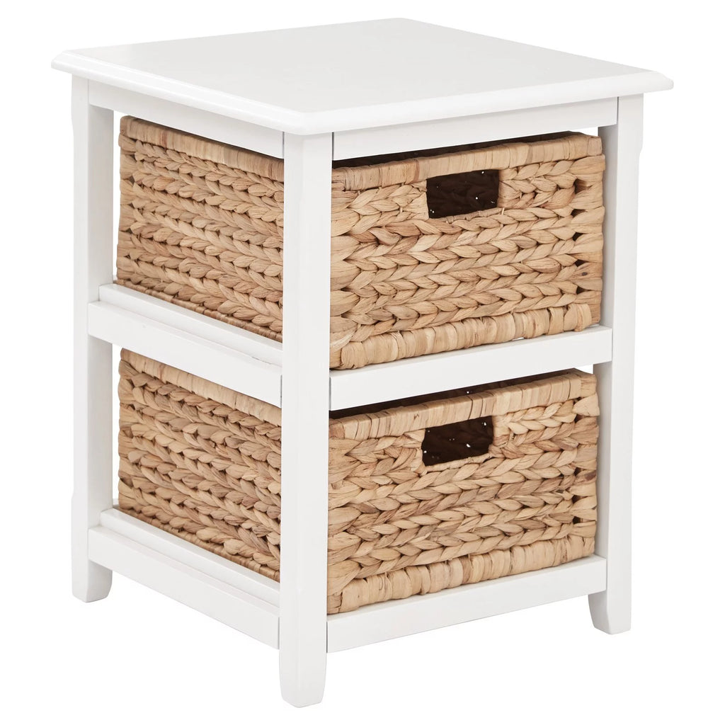 2025 Seabrook Mueble de almacenamiento de dos niveles en madera compuesta blanca con cestas naturales
