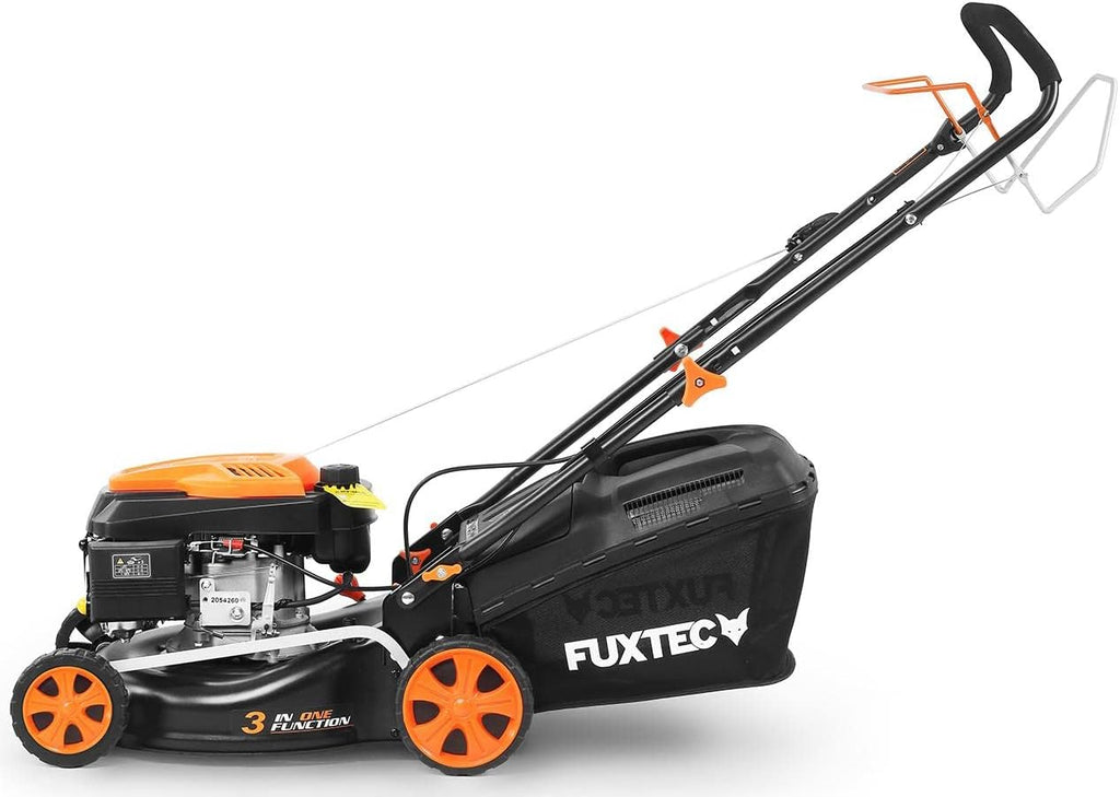 Cortacésped de Gasolina FUXTEC FX-RM4646ECO 46cm de Anchura de Corte - Potente Motor de Gasolina de 146cc Easy Clean 3en1 2,6KW Mulching recogedor de Hierba 50L