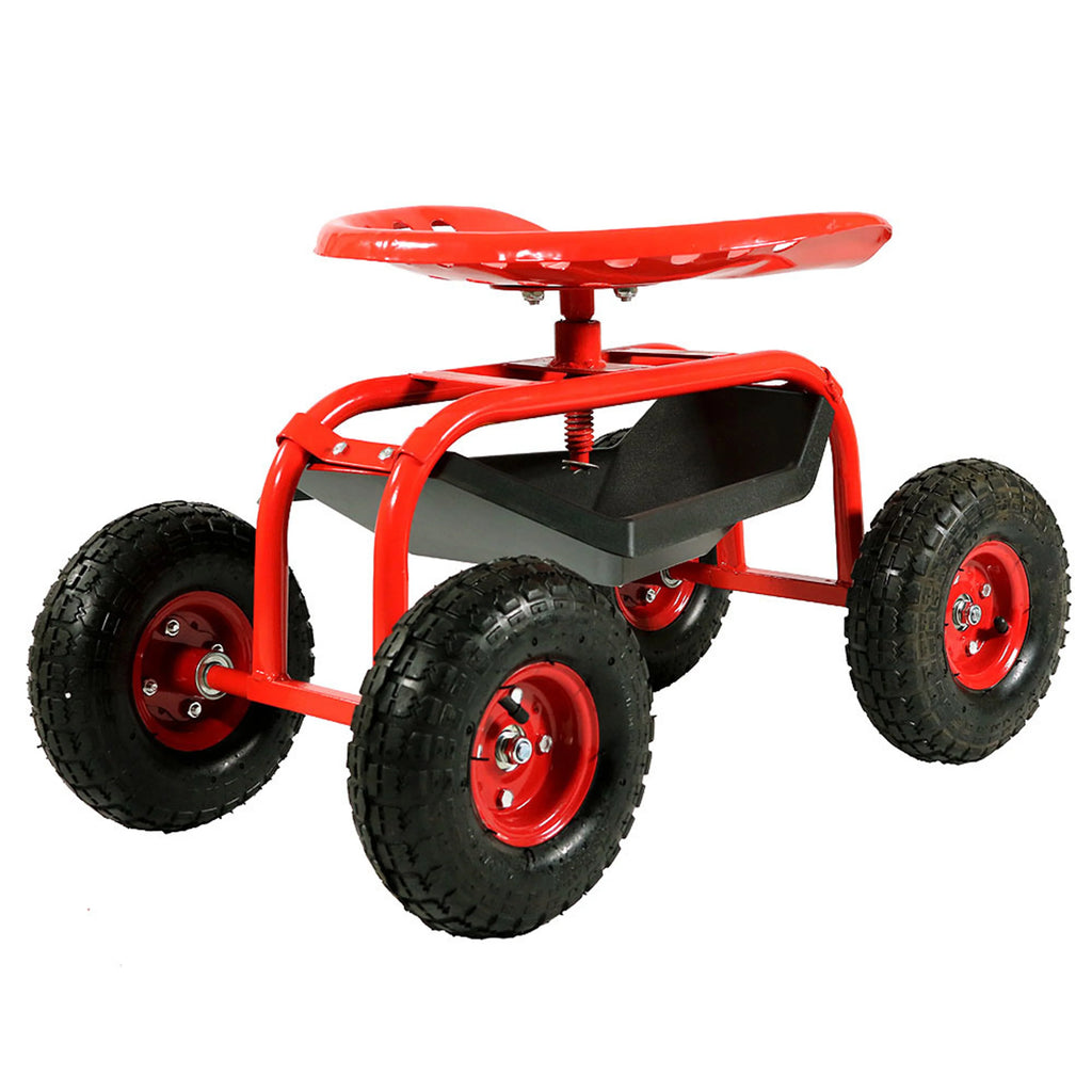 2025 Carrito de Jardín Rodante Sunnydaze con Asiento Giratorio de 360 Grados y Bandeja para Herramientas