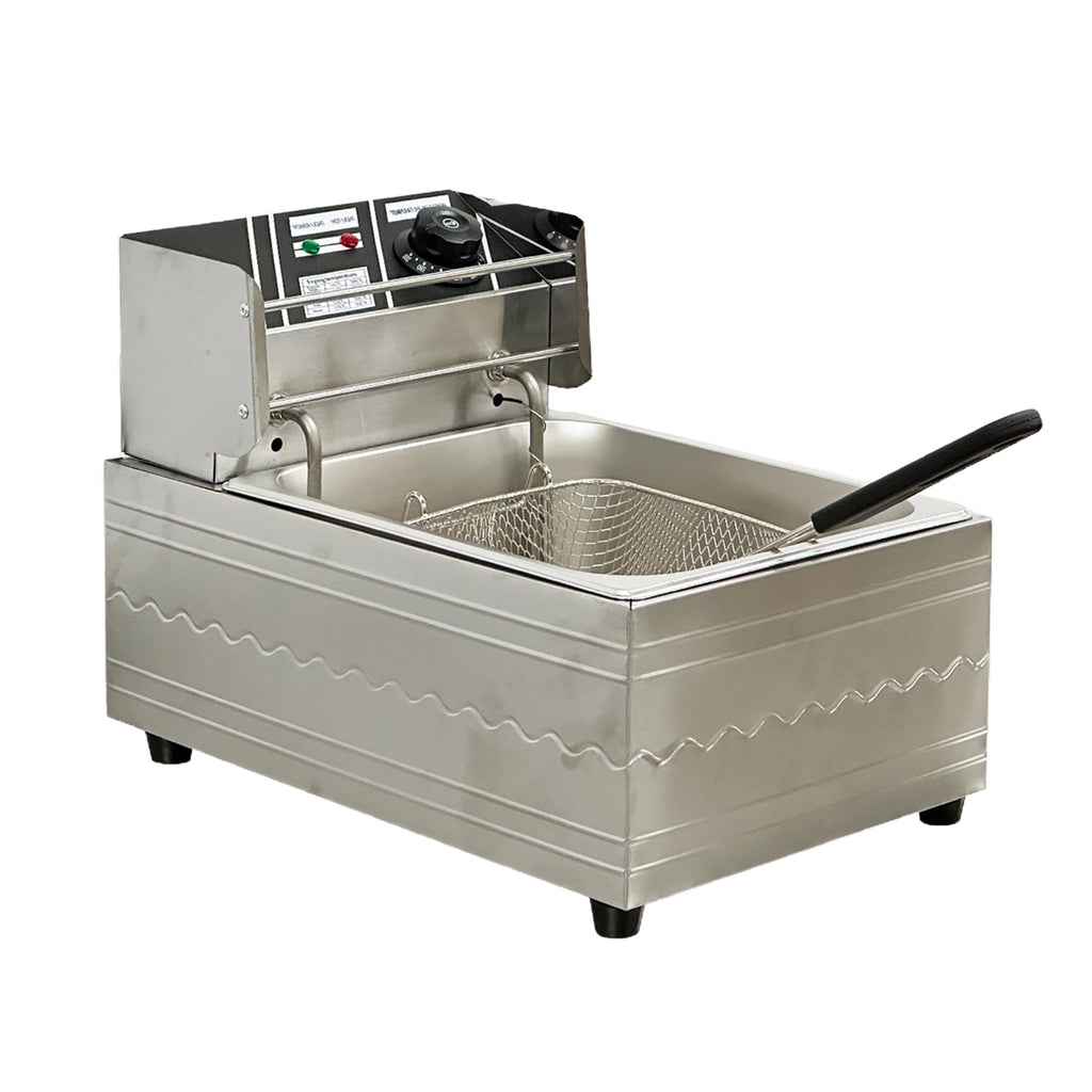 Freidora eléctrica de 1600 W, freidora de mesa de acero inoxidable con gran capacidad, freidora reforzada multifuncional, tanque único comercial de 2,5 galones